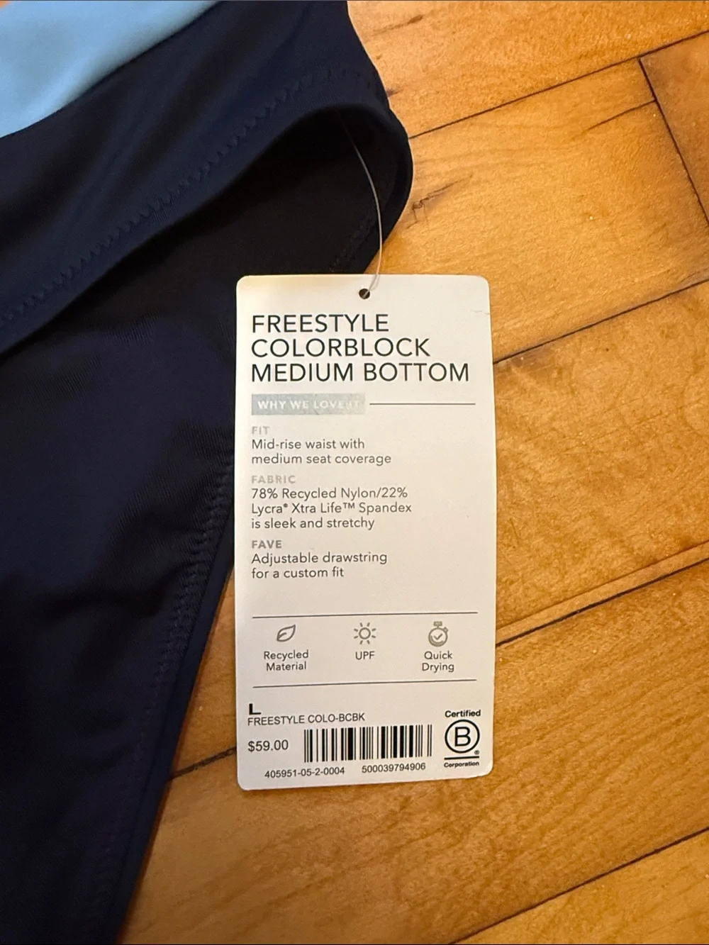 Athleta Navy Bikini Bottoms with Light Blue Waistband